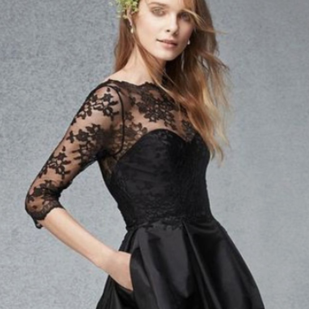 Monique Ihuillier - 3/4 Sleeves A-line Satin